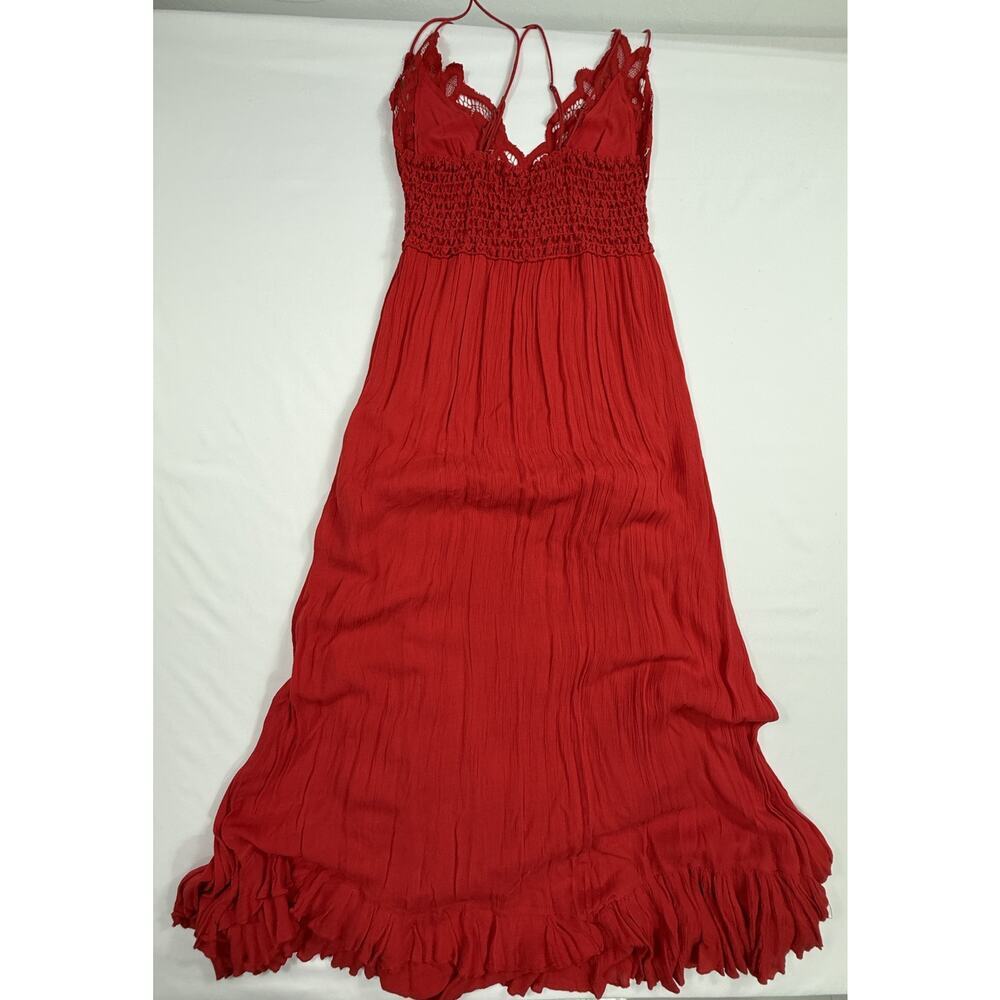 Free People NWT Adella Maxi Slip Dress Sz M Sleeveless Boho Crochet Lace Red - Picture 9 of 12